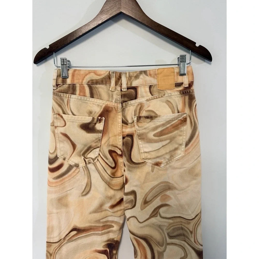 Zara Retro Swirl Jeans Womens Groovy Straight Leg Boot 27 X 32 Sz 2 Funky